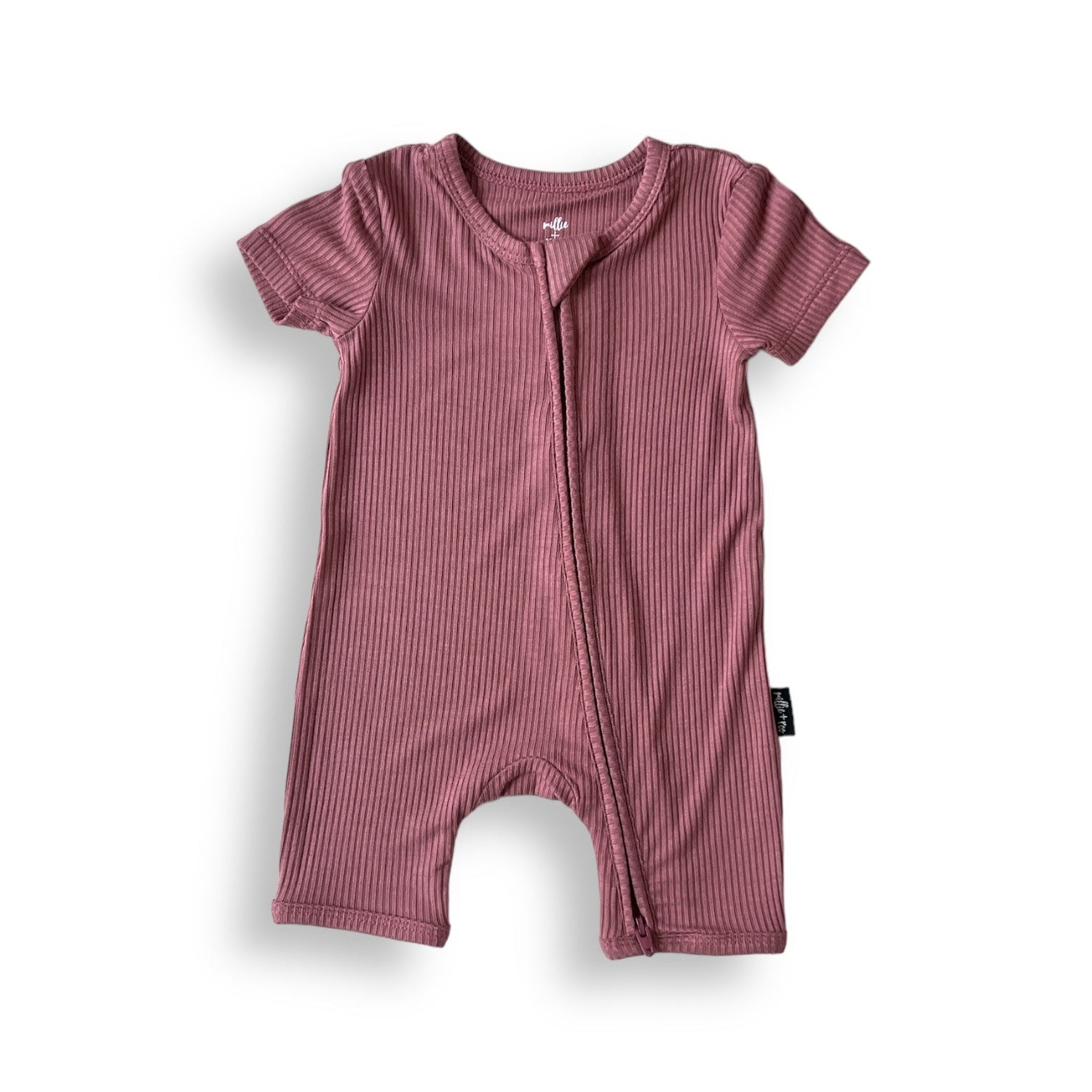SHORTIE ZIP ROMPER - Mauve Ribbed - Tenth &amp; Pine - shortie zip rompers - rib - 0/3m