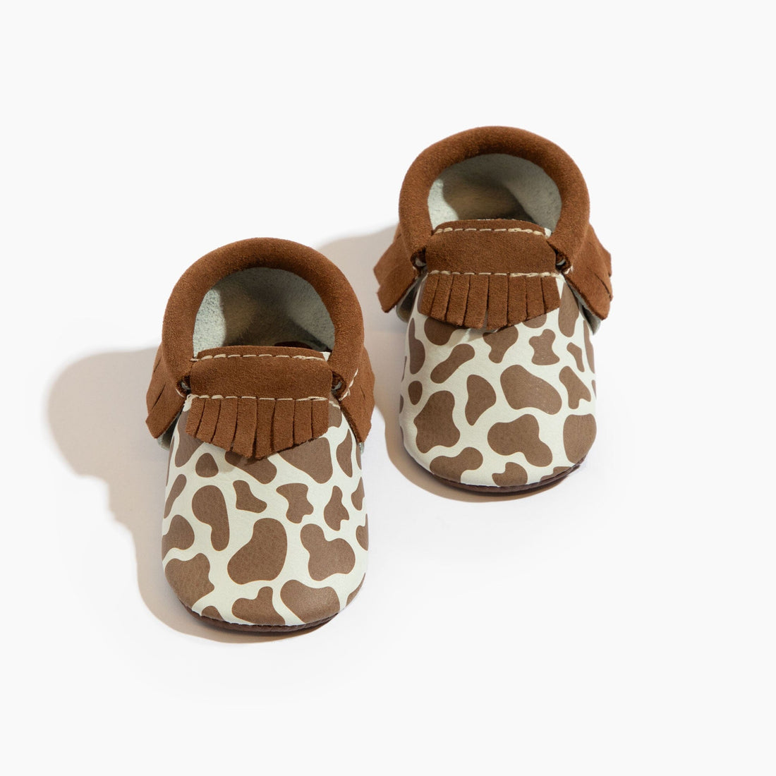 Suede Cow Print Moccasin Baby Shoe - Tenth & Pine - Moccasin - Soft Sole - 1