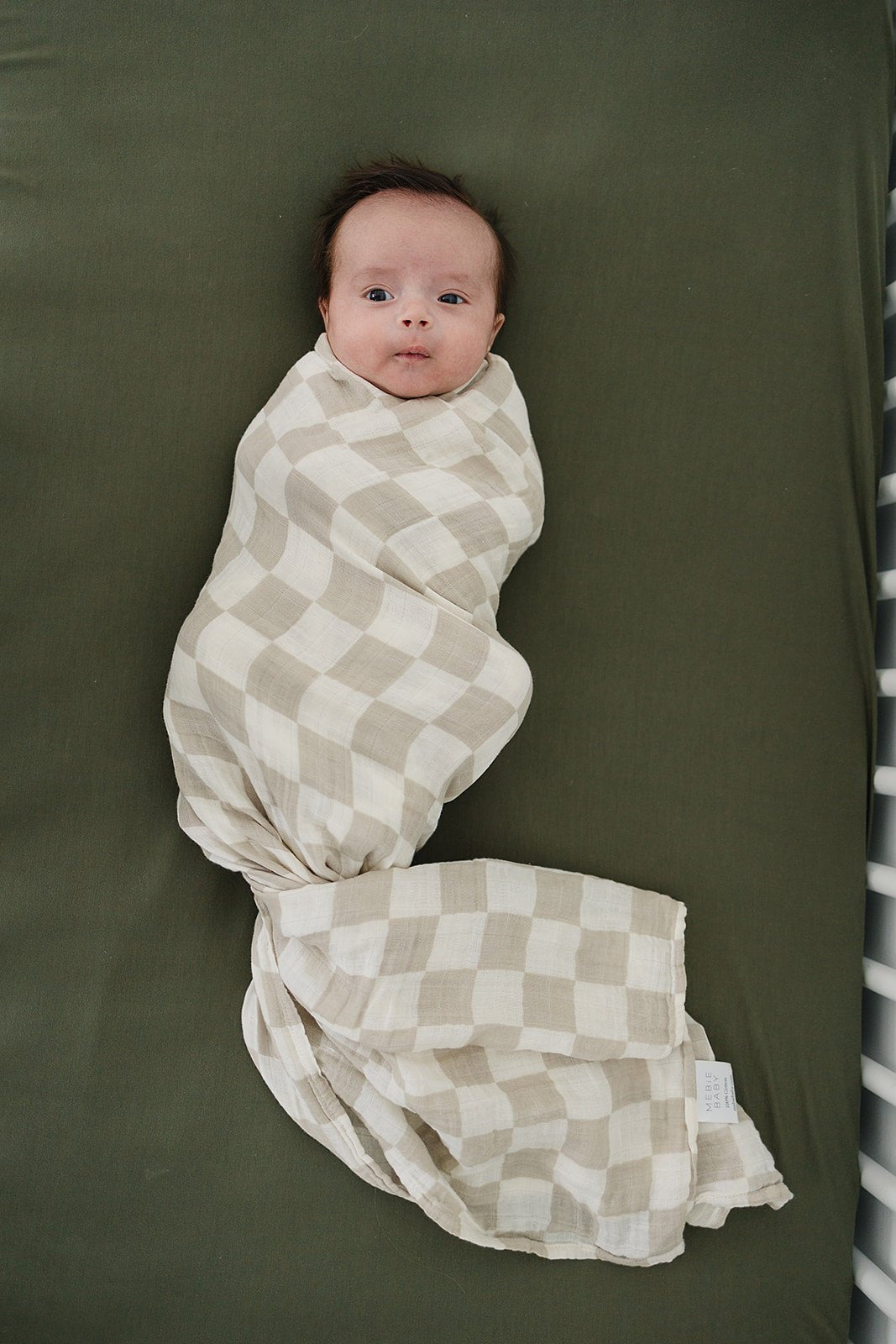Taupe Checkered Muslin Swaddle Blanket - Tenth &amp; Pine - 