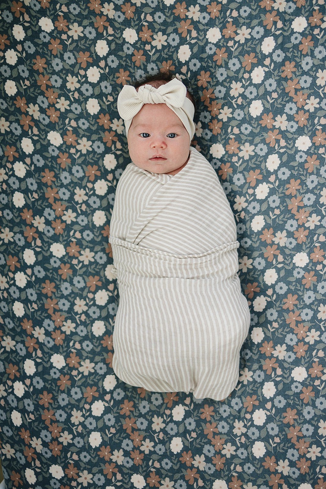 Taupe Stripe Muslin Swaddle Blanket - Tenth &amp; Pine - 