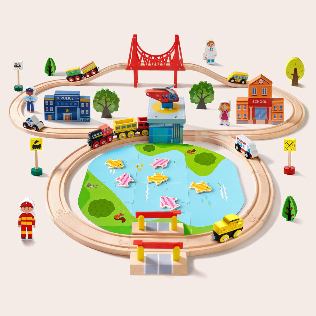 Tiny Land® Wooden Train Set 110 Pcs - Tenth & Pine - Toy Trains & Train Sets -
