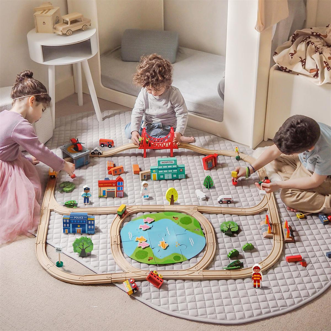 Tiny Land® Wooden Train Set 110 Pcs - Tenth & Pine - Toy Trains & Train Sets -