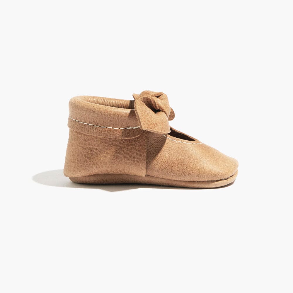 Weathered Brown Knotted Bow Baby Shoe - Tenth & Pine - Knotted Bow Mocc - Soft Sole - Newborn